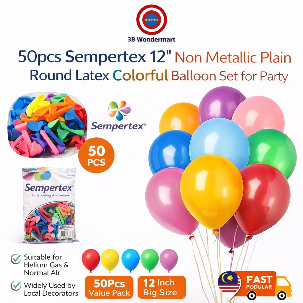 50pcs Sempertex 12'' Non Metallic Plain Round Latex Colorful Balloon ...