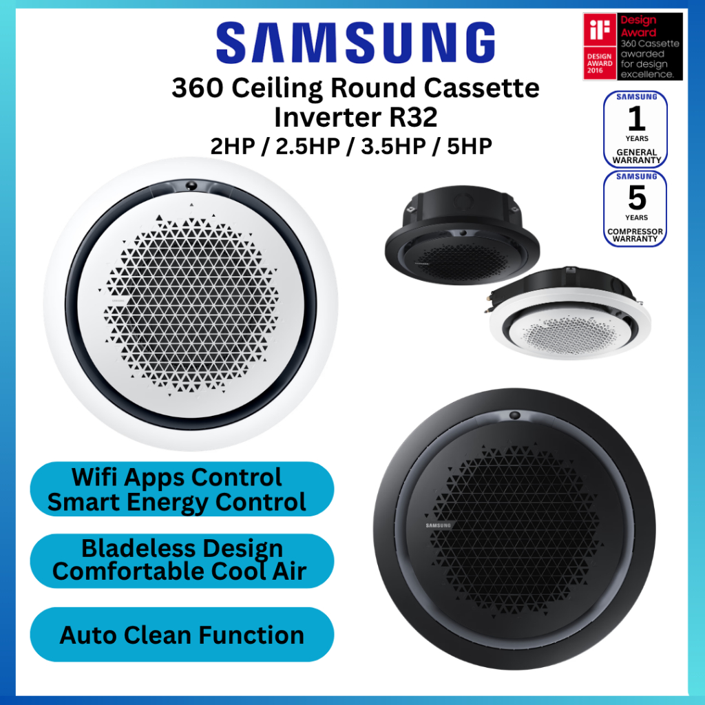 SAMSUNG R32 360 Round Inverter Ceiling Cassette Air Conditioner 2.0hp 2 ...