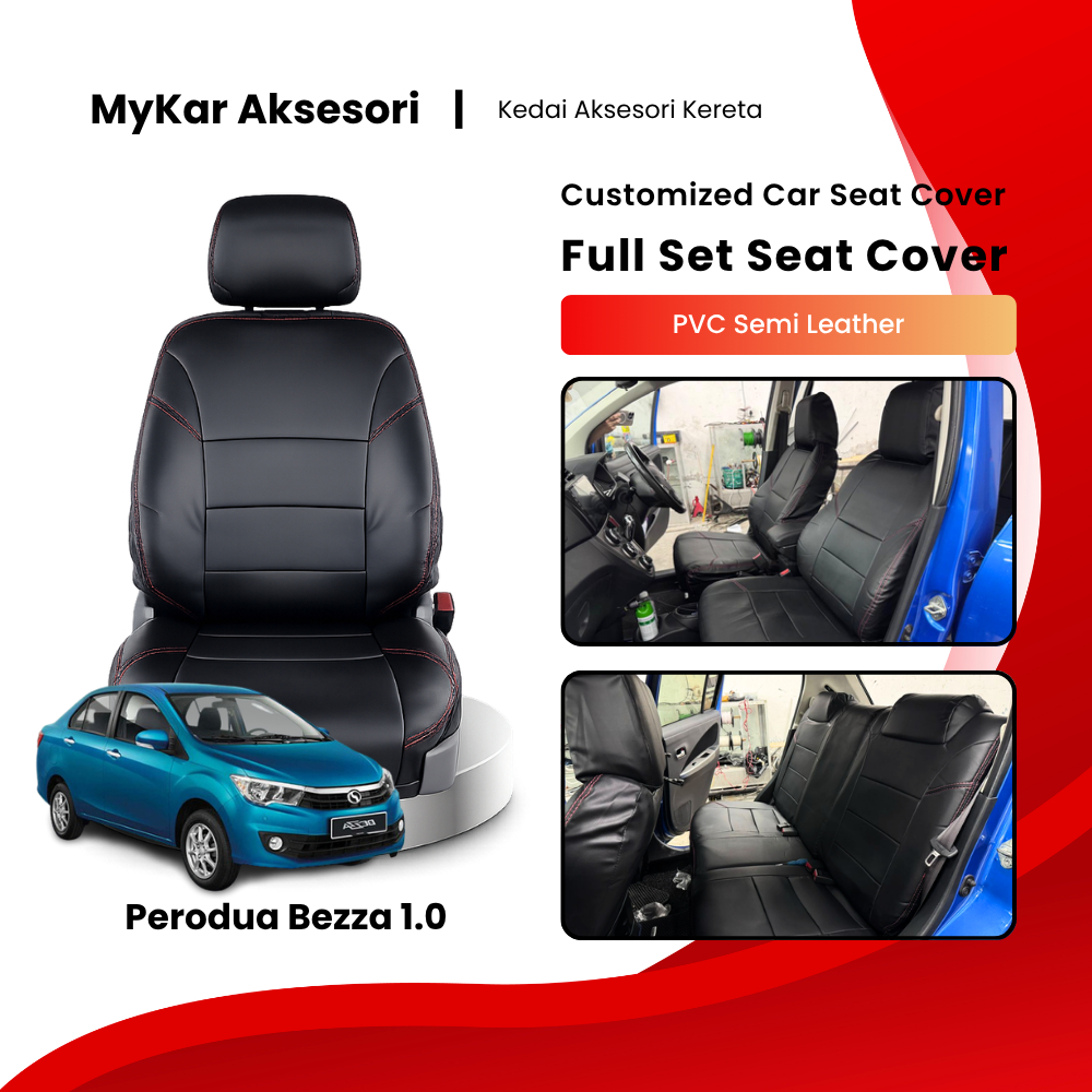 Perodua Bezza 1.0 Seat Cover Case PVC Leather Seat Cover Red Black Car ...