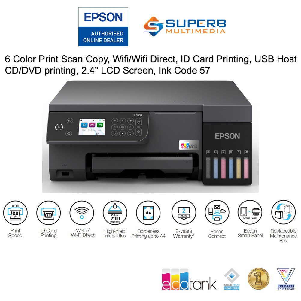 Epson EcoTank L8100 Ink Tank Printer (6 Color Print Scan Copy WiFi, ID ...