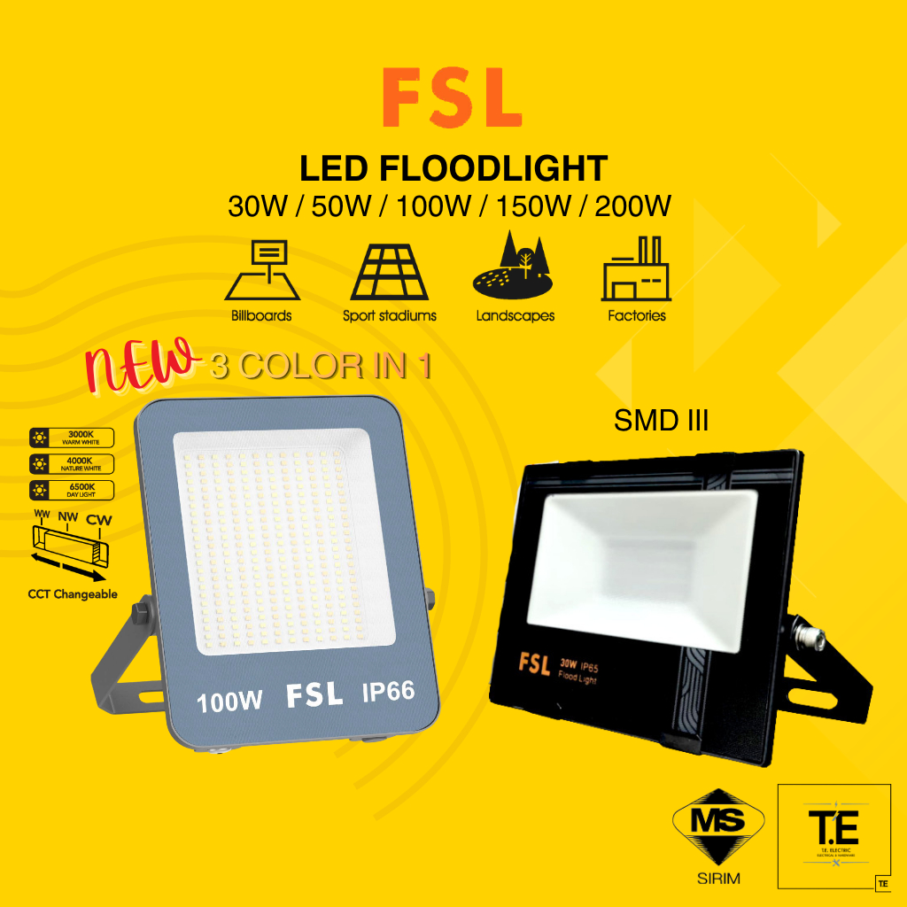FSL 3CCT | SMD III | 30W / 50W / 100W / 150W / 200W LED FLOODLIGHT ...