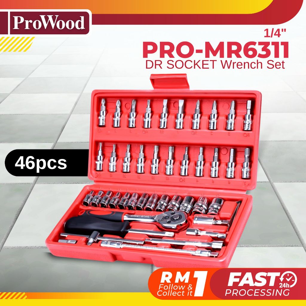 PROWOOD PRO-MR6311 46pcs 1/4 Inch Socket Wrench Set Ratchet Wrench Set ...