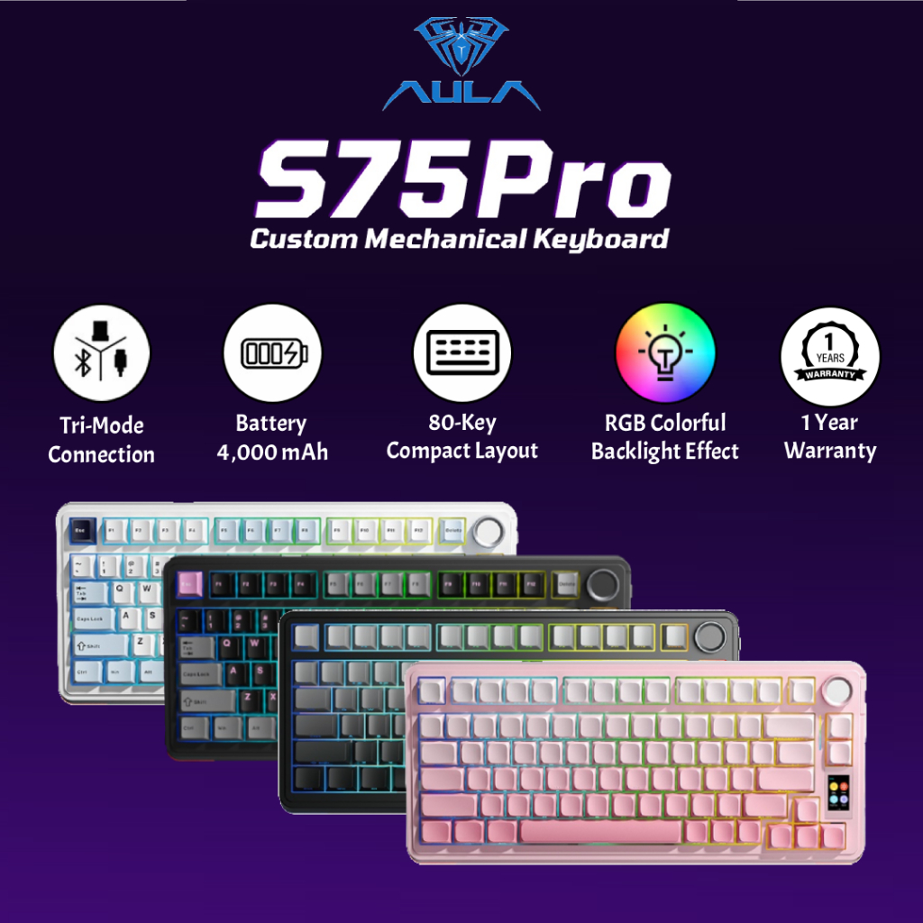 AULA S75 PRO Tri-Mode (Wired / 2.4G / BT) Wireless Mechanical Keyboard ...
