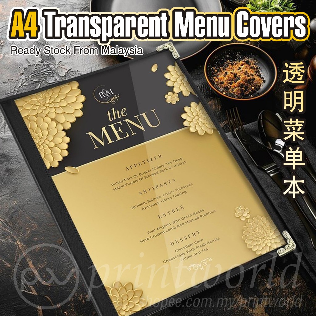 A4 PVC Menu Cover Sleeve for Cafe & Restaurant | Transparent Menu ...