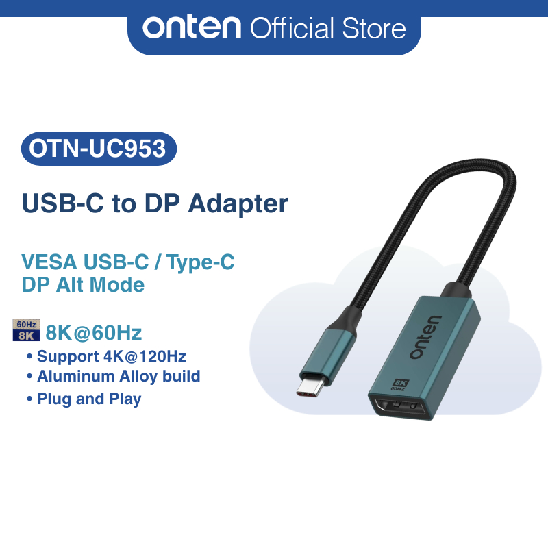 Onten UC953 USB-C to DP Adapter 8K@60Hz | 4K@120Hz Type-C Display Port ...