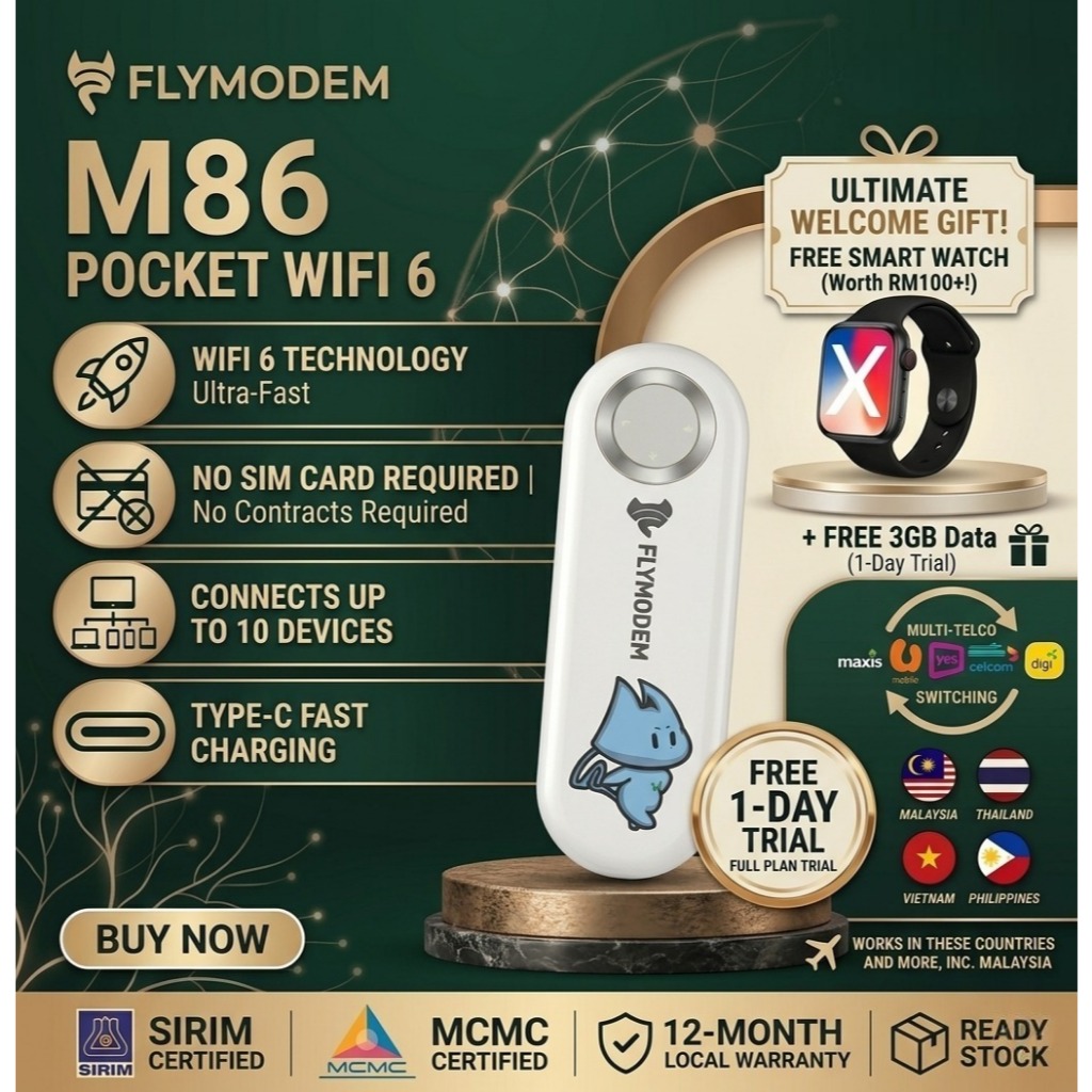 【RM3 SMART WATCH】FlyModem M86 Pocket WiFi 6 4G LTE Modem Support Multi ...