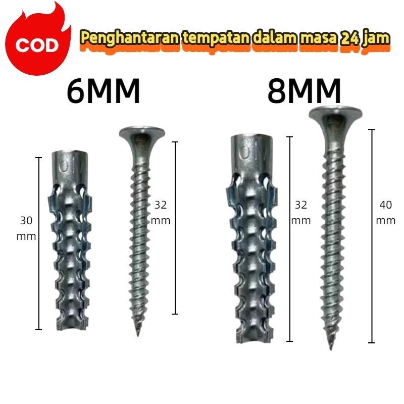 Set Skru Pengembangan 6mm 8mm 50/150/250 PCS Expansion Screws Bolt ...