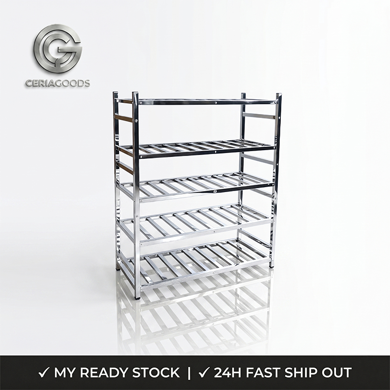 304 Stainless Steel Rak Heavy-duty Square Tube dapur Bathroom Storage ...