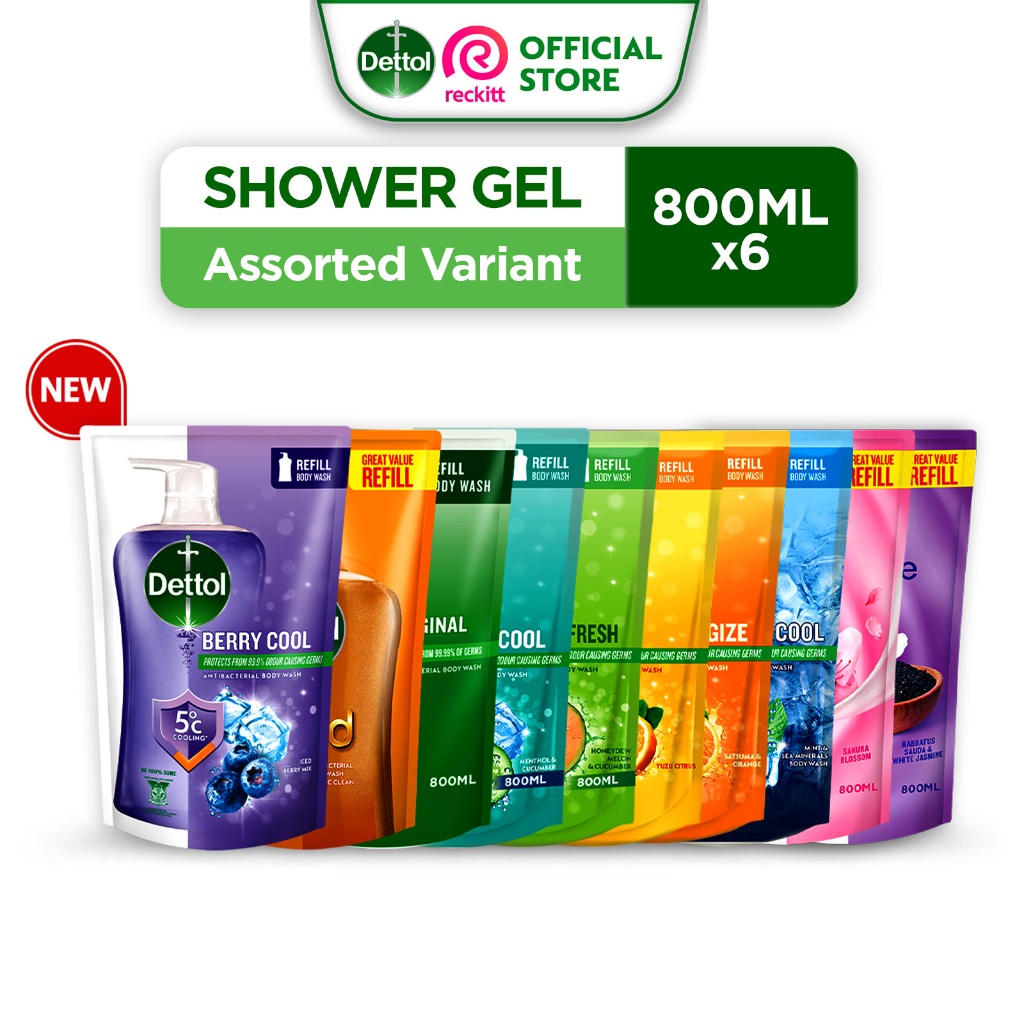 Bundle of 6 Dettol Shower Gel Body Wash Refills Assorted Variant 800ML ...
