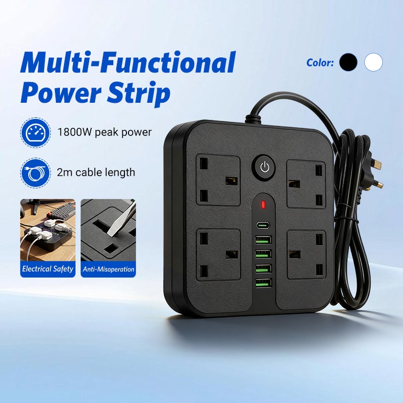 1800W Multi-Functional Power Strip 2M Cable Length Expansion Socket ...