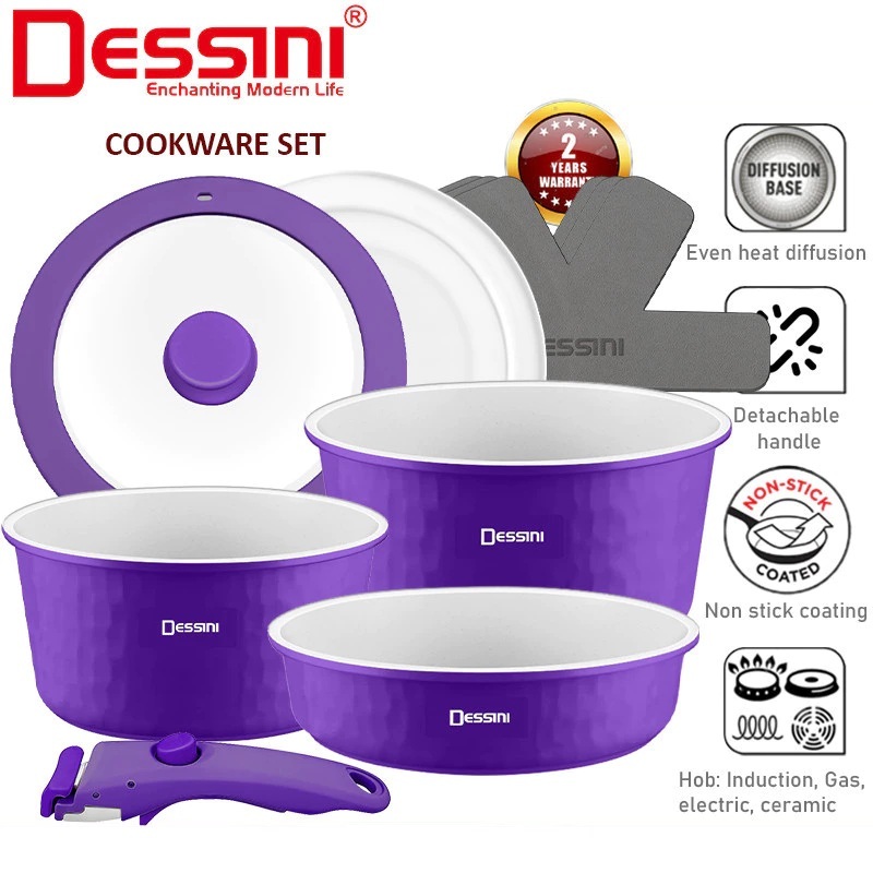 Dessini Clip Ease Non Stick Cookware Set | Set Periuk Kuali | Handle ...
