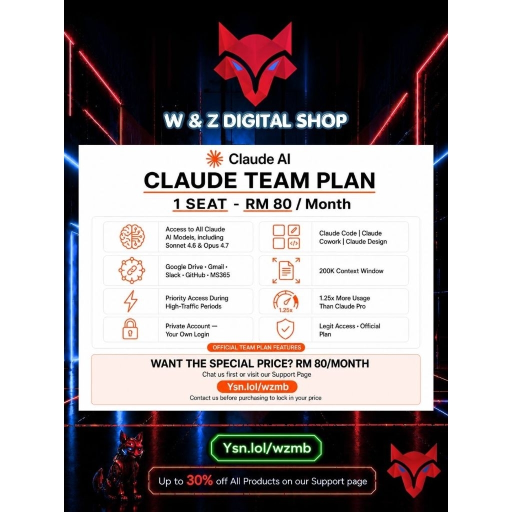 Claude AI Team Plan | 1 Seat Month | Sonnet 4.6 + Opus 4.6 + Opus 4.7 ...
