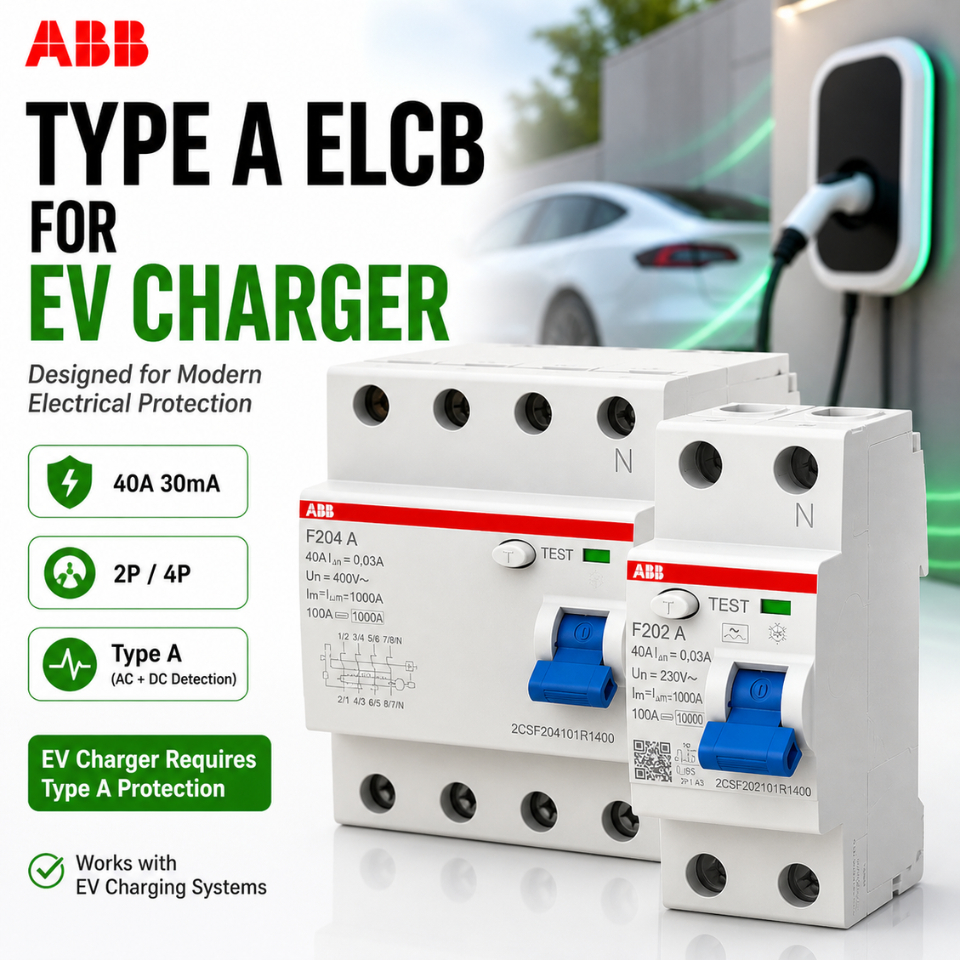 ABB TYPE A ELCB RCCB 30MA 40A 2POLE 4POLE For EV CAR RCCB EV USE EV ...