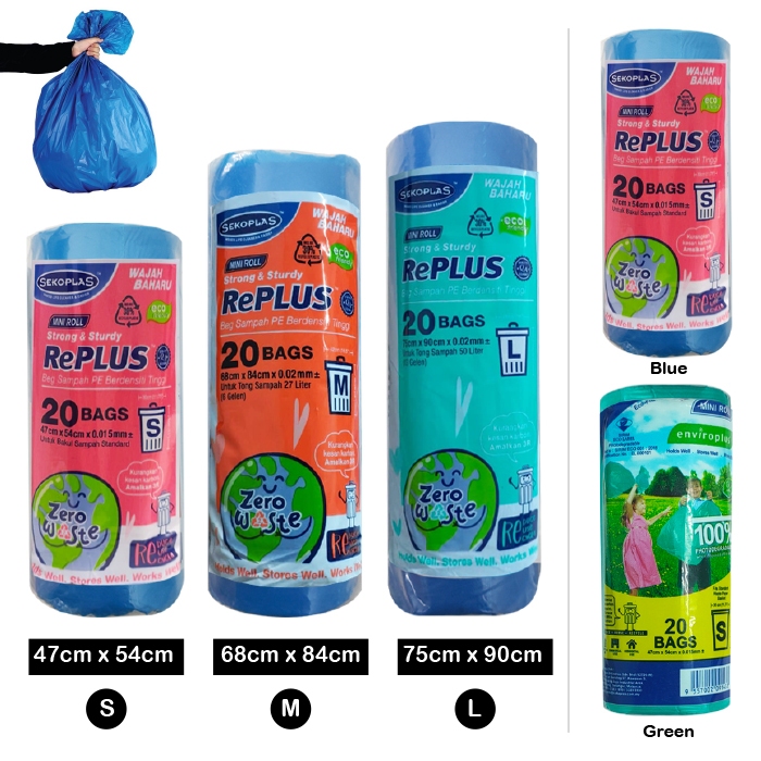 BBD (S/M/L) SEKOPLAS Replus Mini Garbage Bag Roll 20 Pcs Eco Friendly ...
