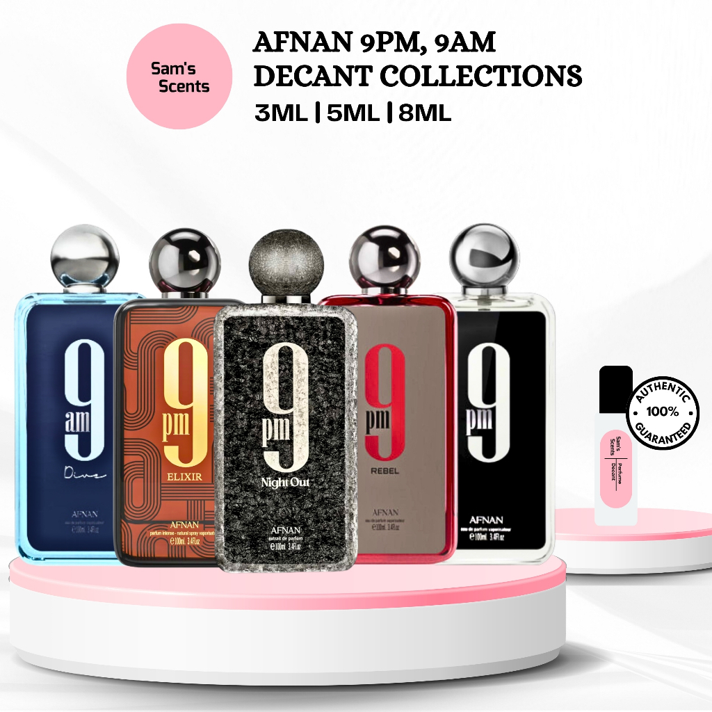 Decant Afnan 9pm, Night Out, Elixir, Rebel, 9am Dive EDP - Decant ...