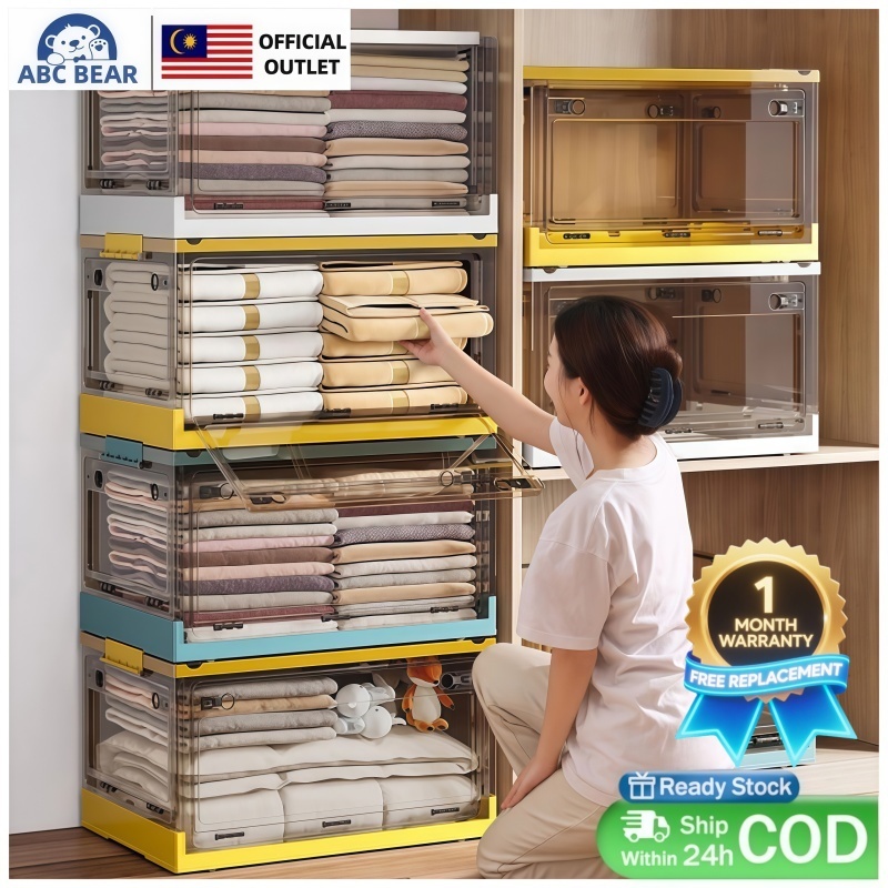 【ABC BEAR】120L Foldable Storage Box Transparent stackable Storage Box ...