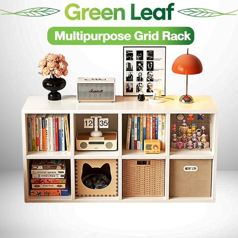 𝐆𝐫𝐞𝐞𝐧 𝐋𝐞𝐚𝐟 Multipurpose Grid Rack DIY Bookshelf rak buku Wooden ...