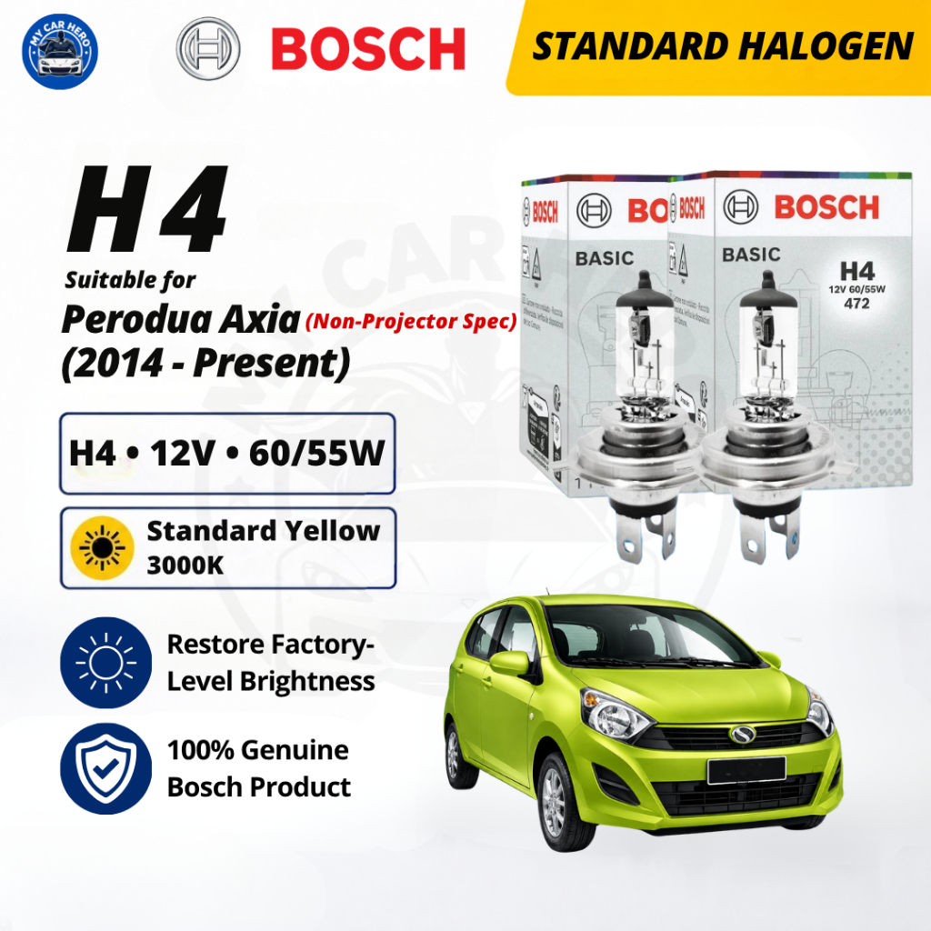 BOSCH Eco H4 Halogen Headlamp Bulb 12V 60/55W H4 Bulb for Perodua Axia ...