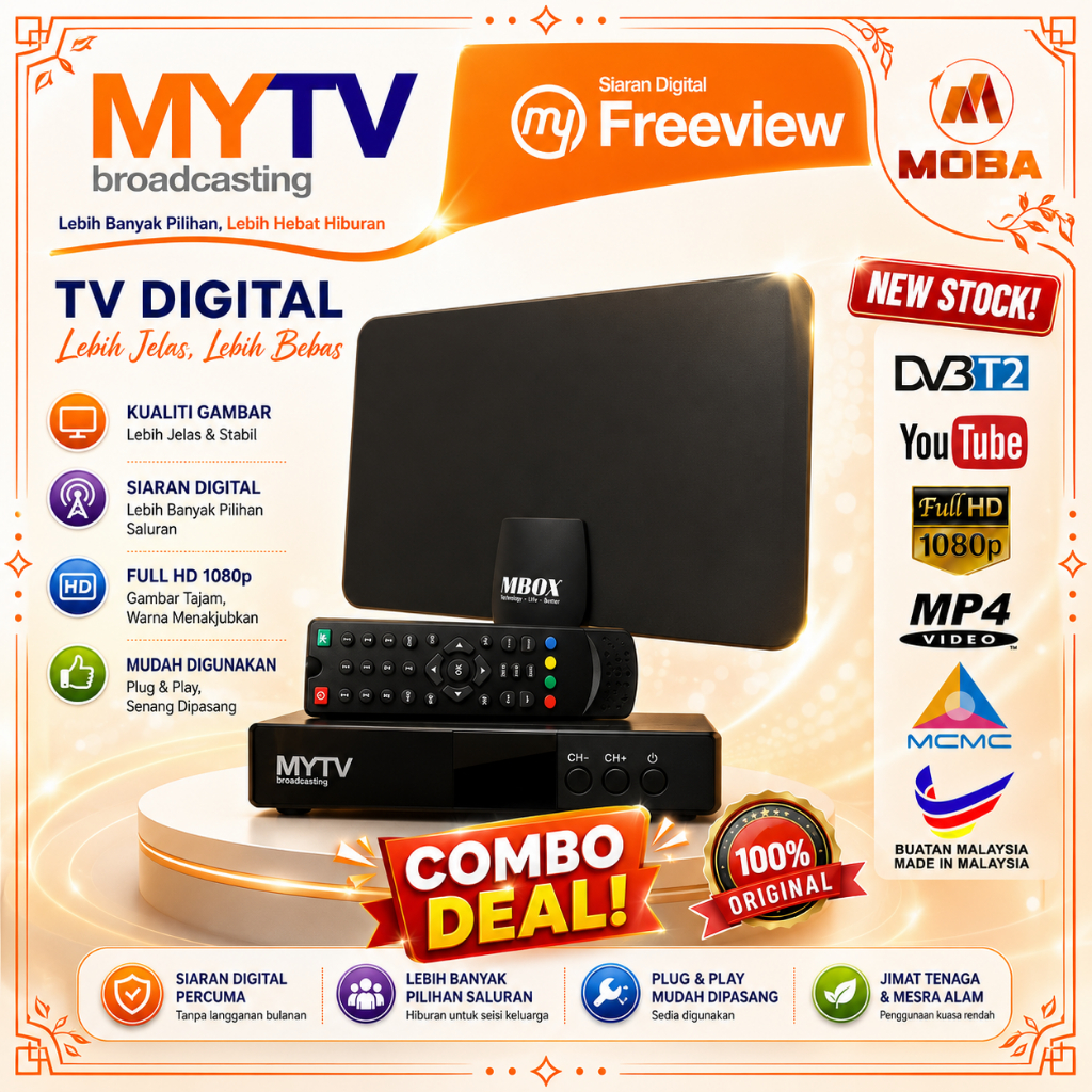 MYTV Original MYTV Dekoder + Antenna Set Decoder Box MBOX DVBT2 HD DTTV ...