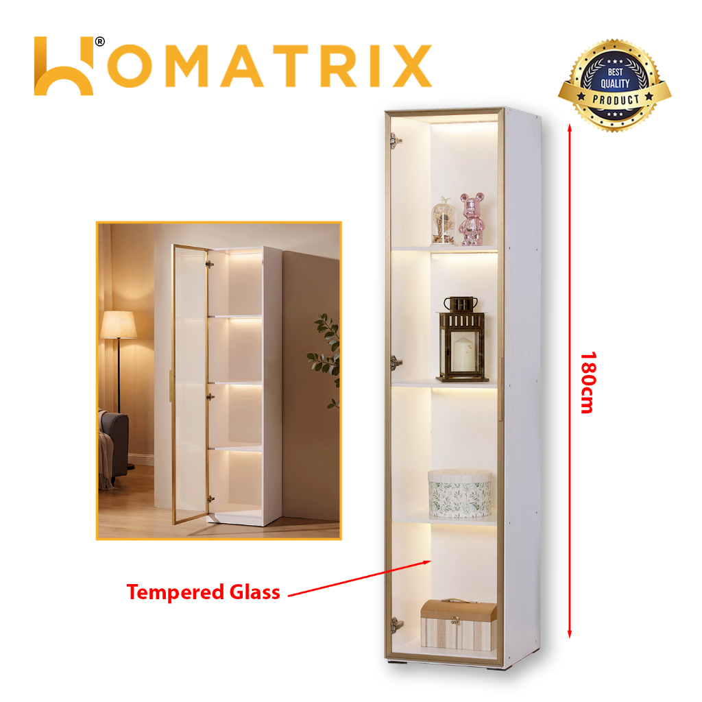 HOMATRIX LED Display Glass Cabinet Single Door Living Room Side Storage ...