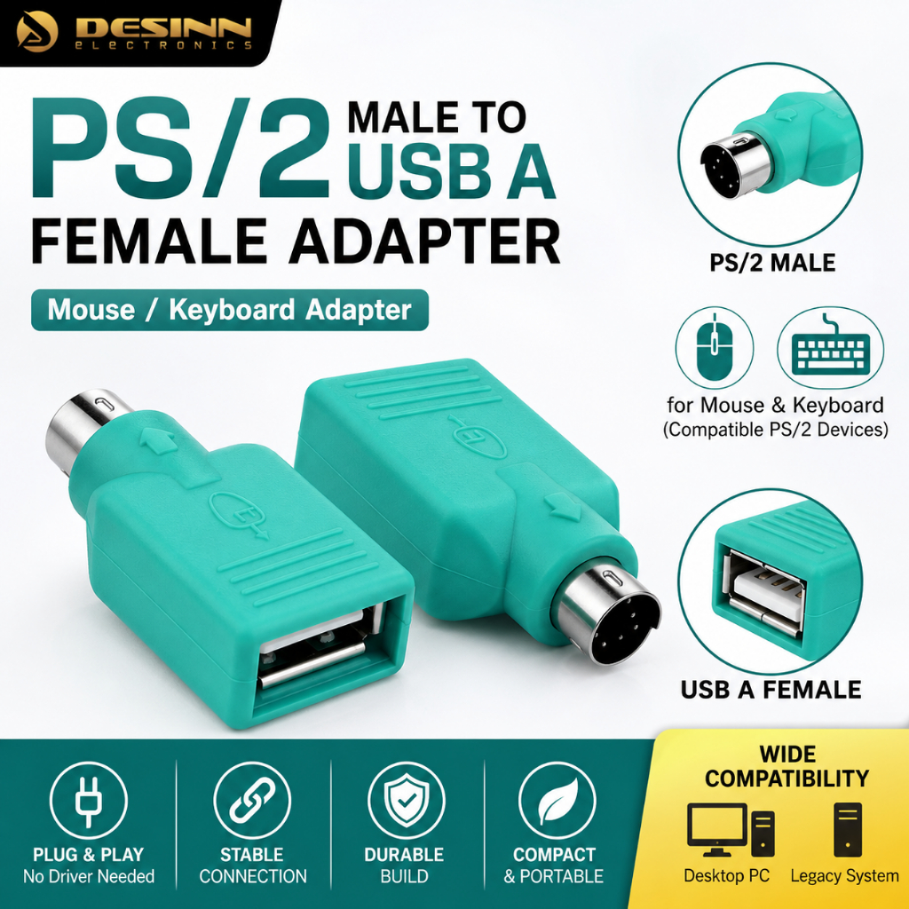 PS/2 Male to USB A Female Adapter Green for Mouse Keyboard Converter ...
