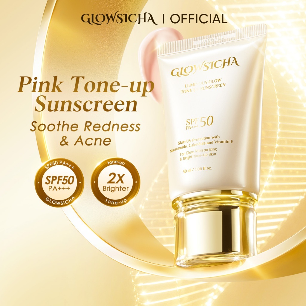 Glowsicha Luminous Glow Tone Up Sunscreen SPF50 PA+++ 30ml Pink texture ...