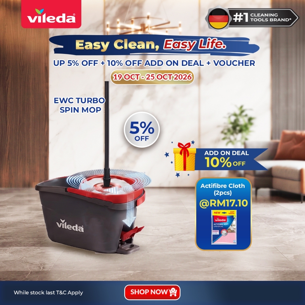 Vileda Easy Wring & Clean Turbo Spin Mop with Foot Pedal Powerful ...