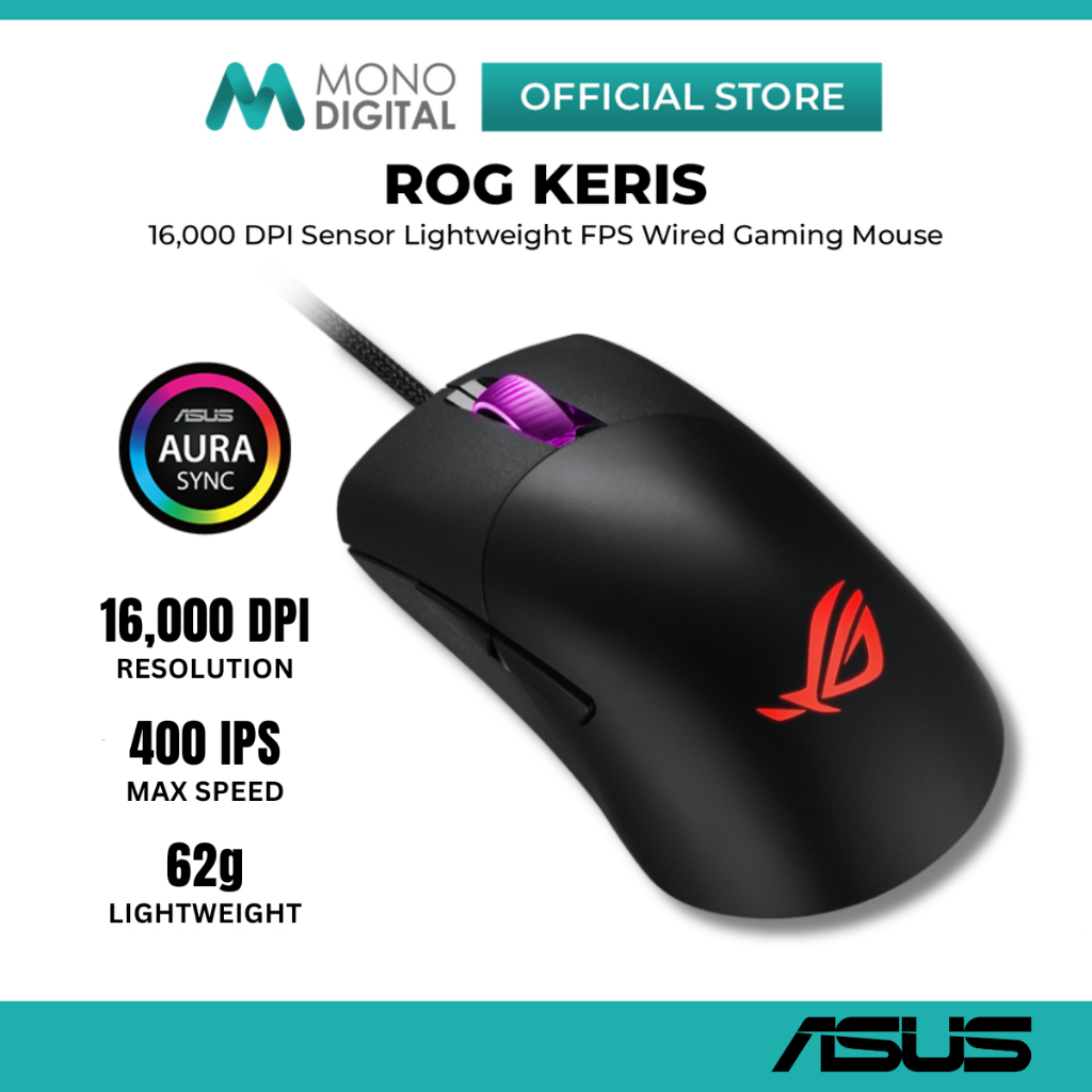 ASUS ROG KERIS P509 WIRED GAMING MOUSE WITH ROG 16,000 DPI SENSOR, 400 ...