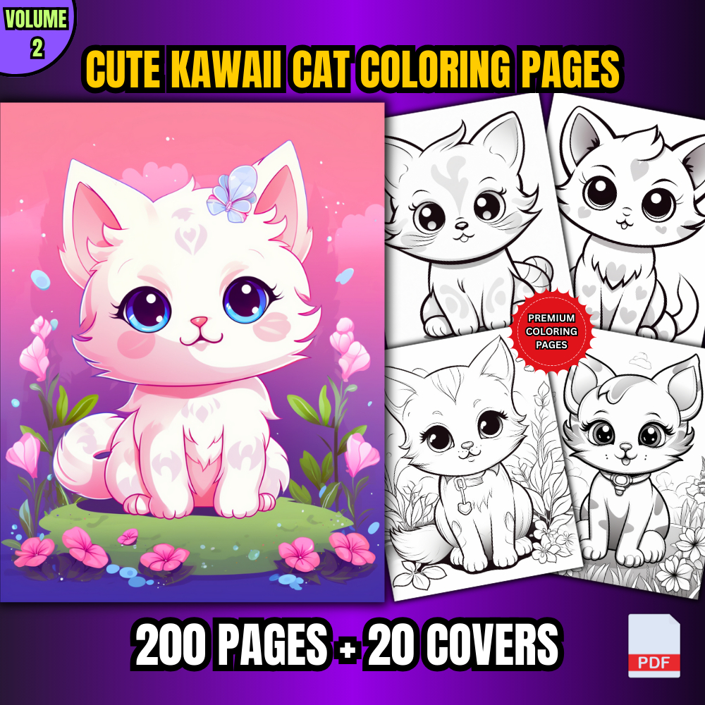 [PDF] 200 Cute Kawaii Cat Coloring Pages For Kids (Volume 2) | Shopee ...