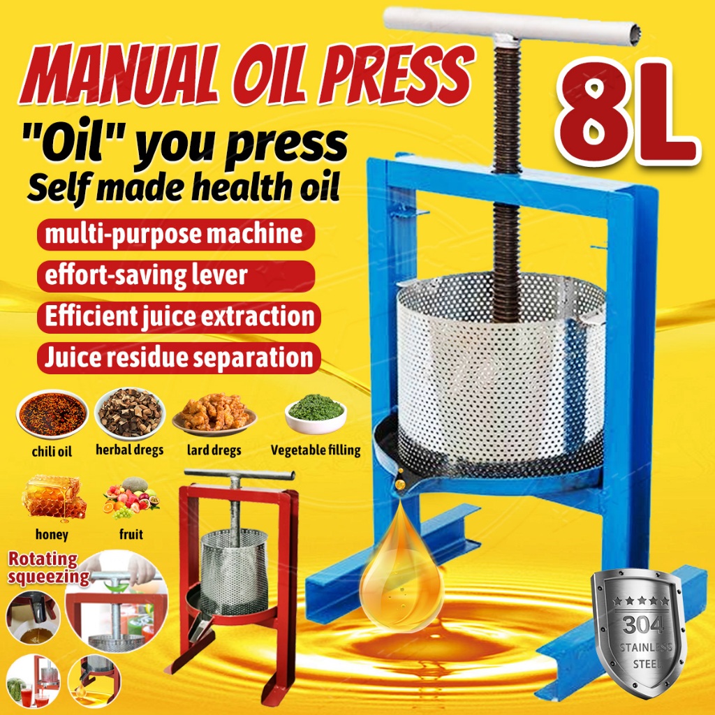 Manual oil press machine 8L stainless steel fat residue press machine ...