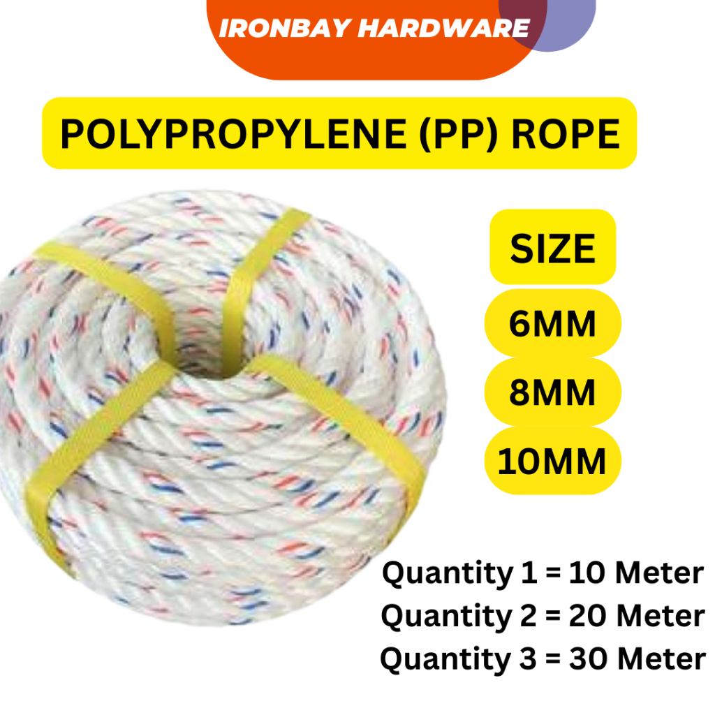 (10 METER) 6MM/8MM/10MM POLYPROPYLENE ROPE / PP ROPE TALI LEMPU KAMBING ...