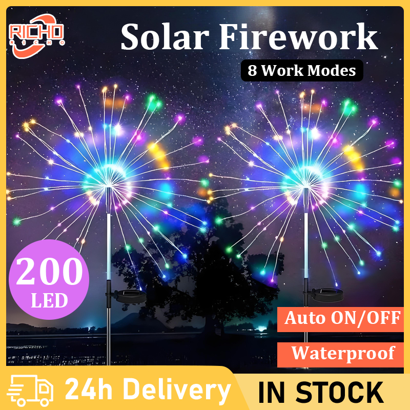 120LED/150LED Solar Firework Light 8 Modes Waterproof Solar Ground Plug ...