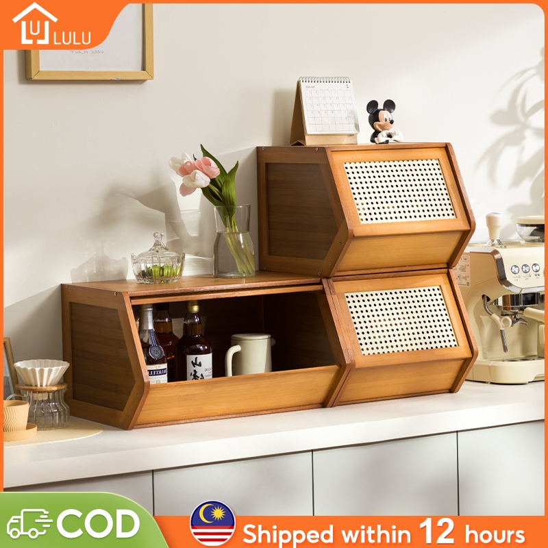 LULU Kitchen Cabinet Stackable Almari Buku 35-80CM Bamboo DIY Storage ...