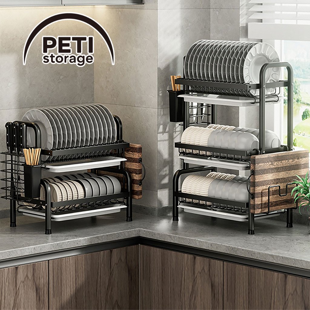 Peti Storage 2/3 Tier Rak Pinggan Dish Rack Stainless Steel Dish ...