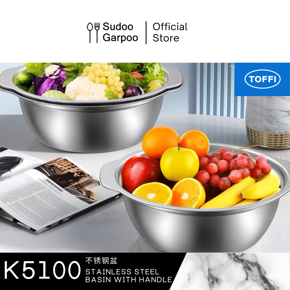 Toffi Bekas Besen Besi Stainless Steel Basin With Handle Multi Function ...