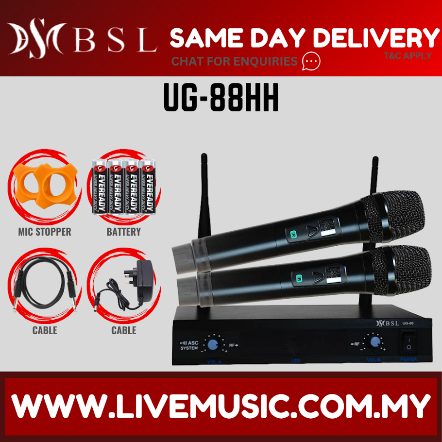 BSL UG-88HH Dual Handheld UHF Wireless Hand Held Microphone System With ...