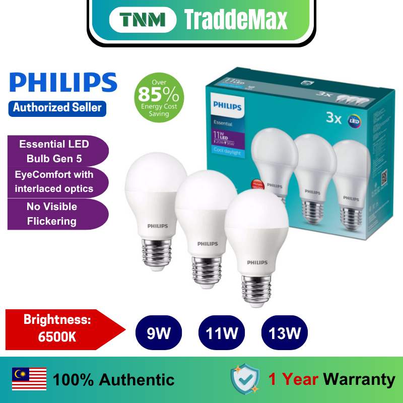 PHILIPS Multipack LED Essential Bulb 11W 13W Daylight 6500K ( 3 pcs ...