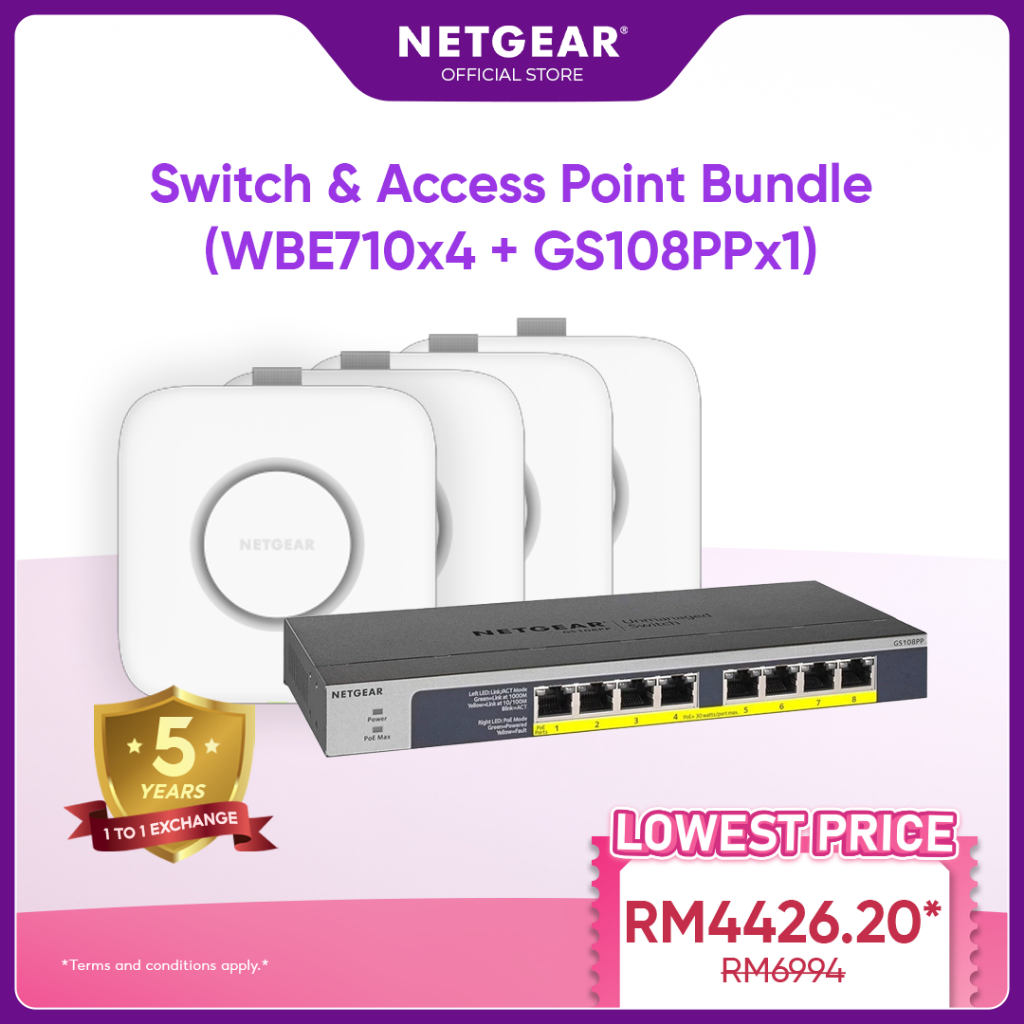 NETGEAR WiFi 7 2.5G Wireless Access Point Bundle (WBE710 + 1 x GS108PP ...