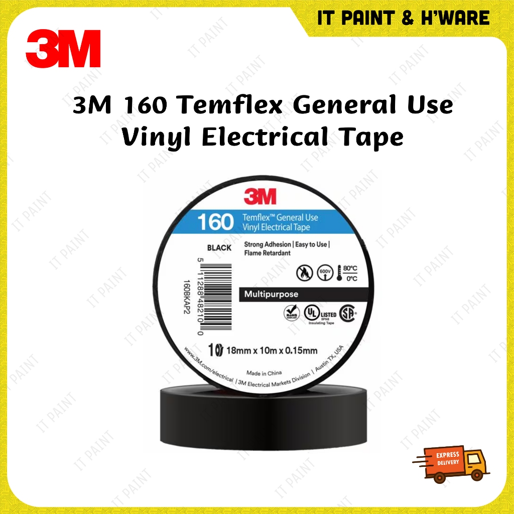 3M 160 Temflex General Use Black Tape Vinyl Electrical Tape PVC Tape ...