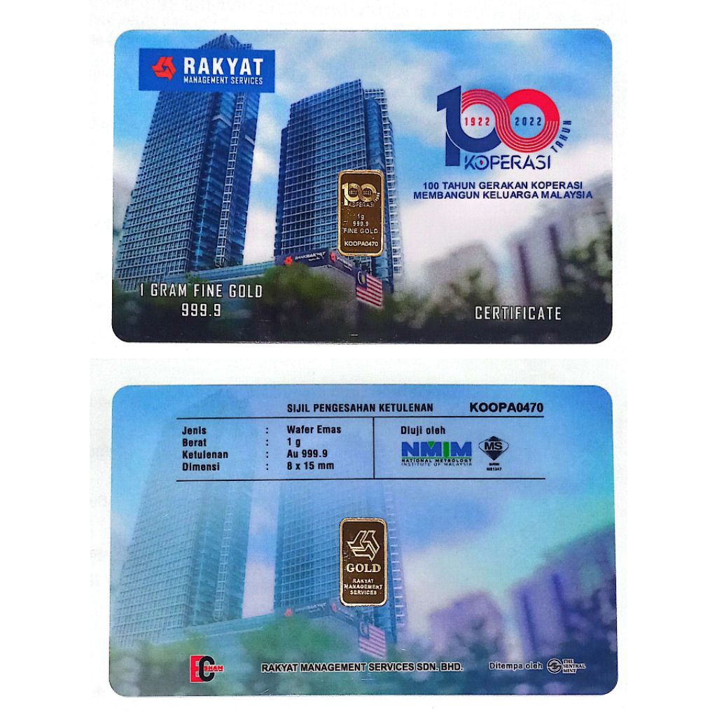 Bank Rakyat Wafer Emas (1 Gram) (Au 999.9) 24K - Edisi 100 Tahun (1922 ...