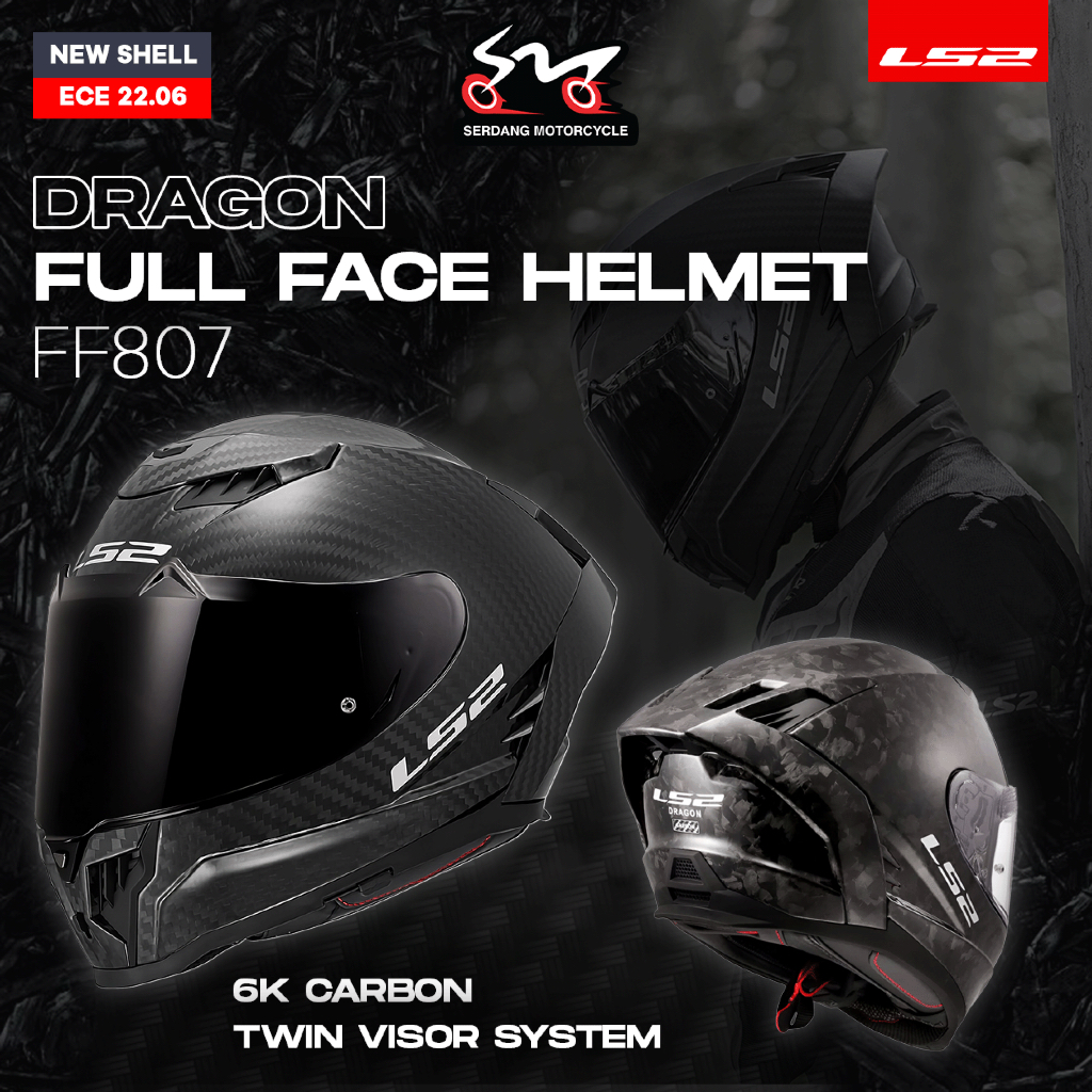 LS2 FF807 DRAGON FULL FACE HELMET CARBON FIBER MOTORCYCLE TWIN VISOR 22 ...