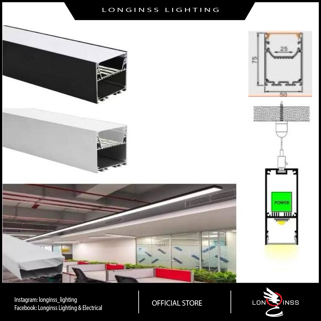 LED Aluminium Pendant Profile Office Light Casing White & Black + White ...