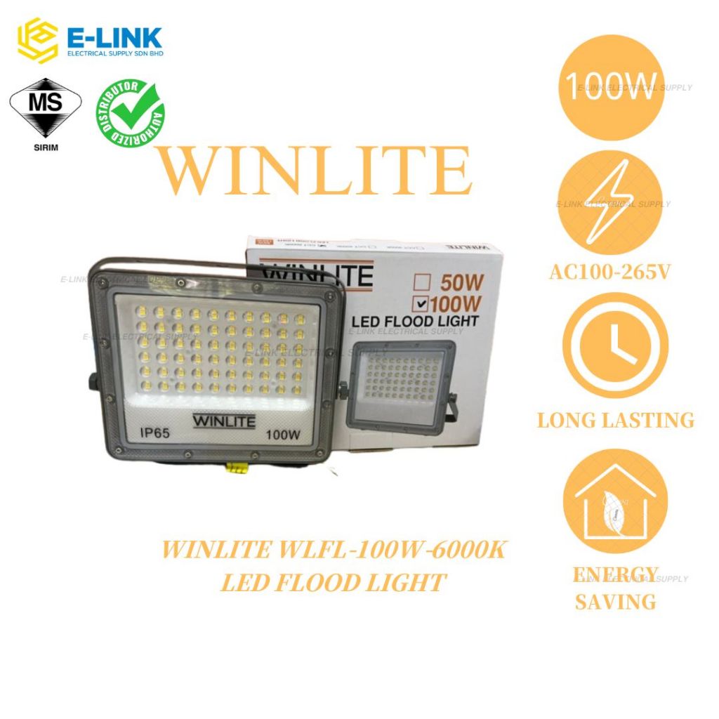 WINLITE WLFL-100W-6000K 100W LED Flood Light IP65 Cool White Outdoor ...