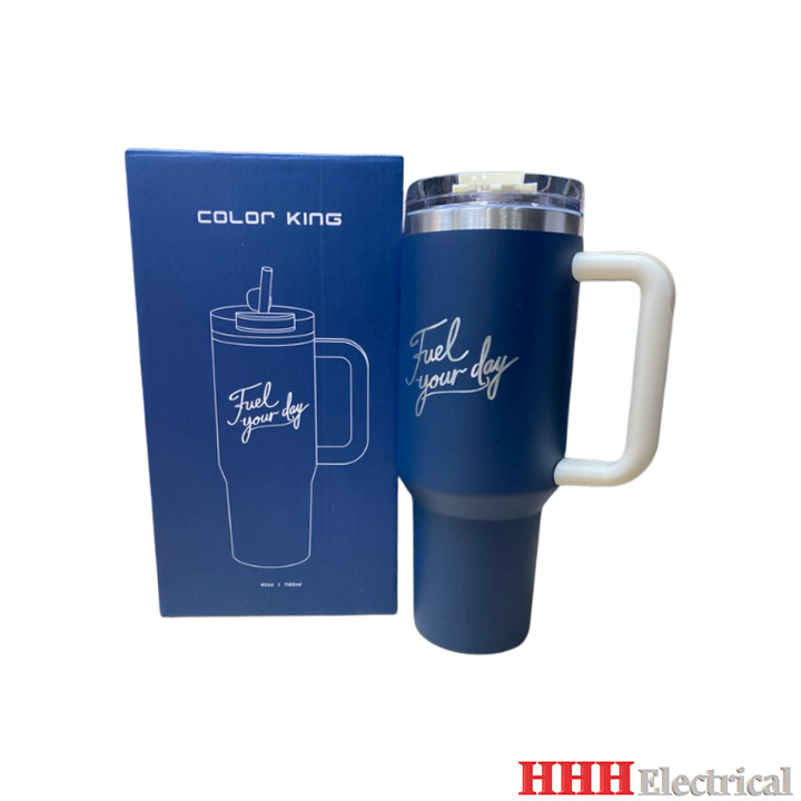 Color King Hydro Tumbler 1180ml (NAVY BLUE/MILK TEA)with Reusable Straw ...