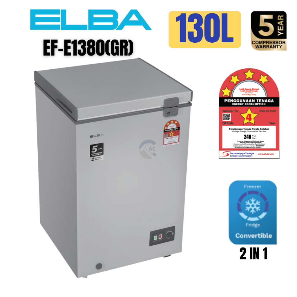 ELBA CHEST FREEZER 130 LITRES ARTICO EF-E1380(GR) | PETI BEKU | FREEZER ...
