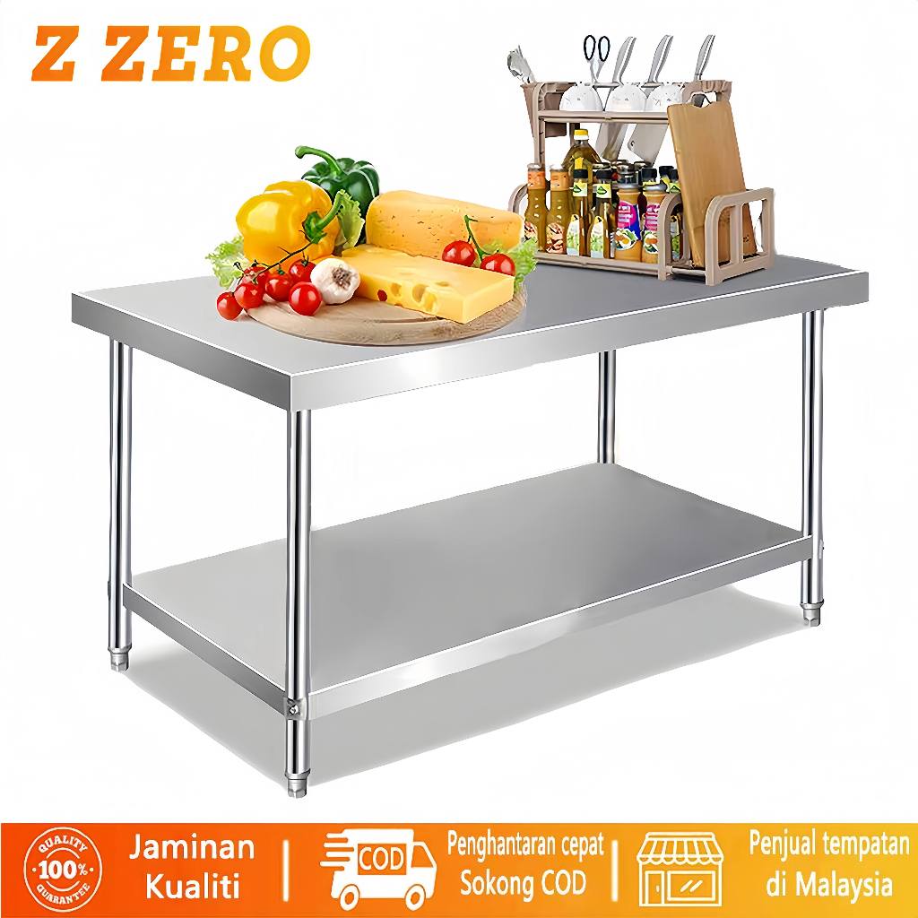 2-layer Table 304 Stainless Steel Worktable Easy to clean Thicken ...