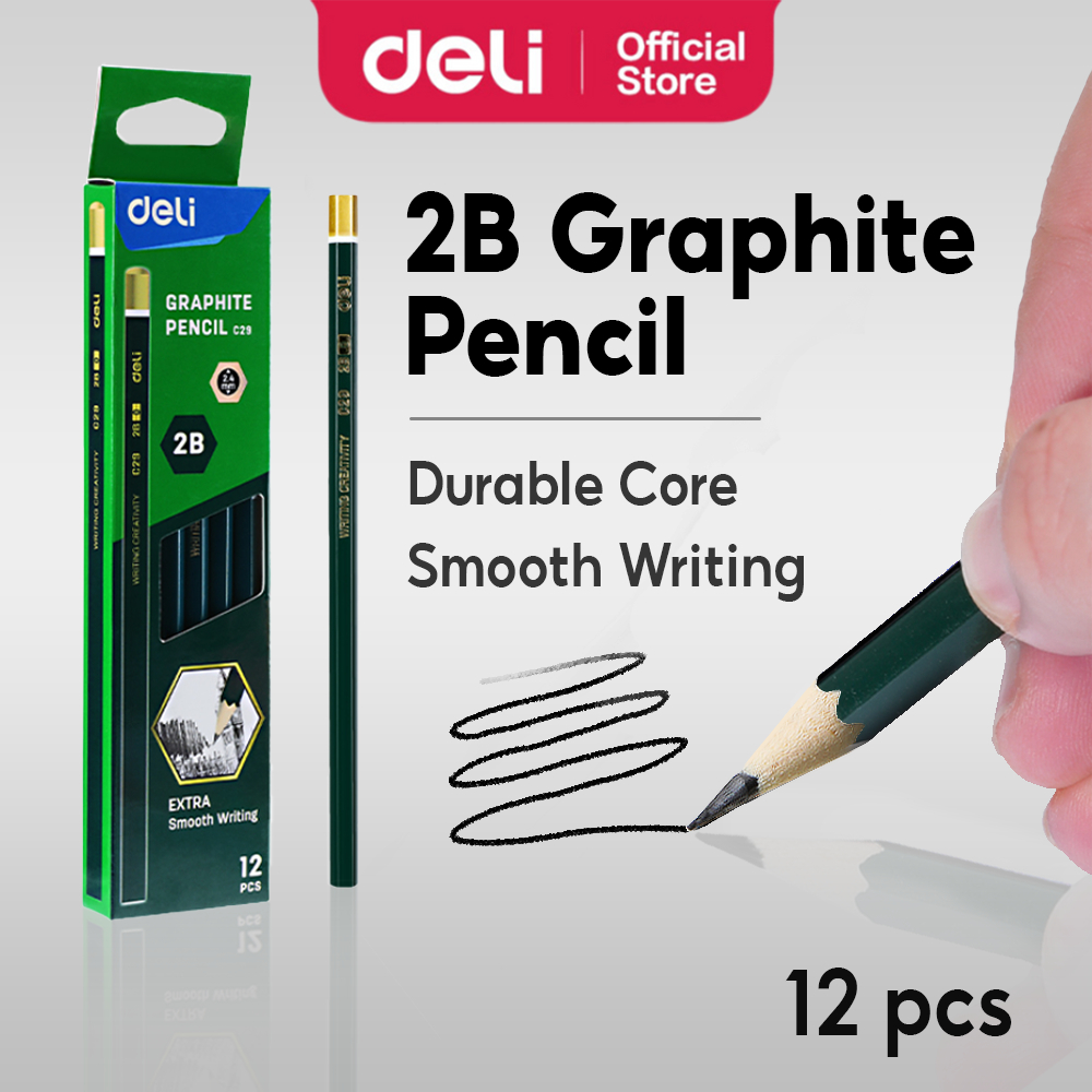 Deli Graphite Pencil 2B Extra Smooth Writing Pensil Student Exam Grade ...