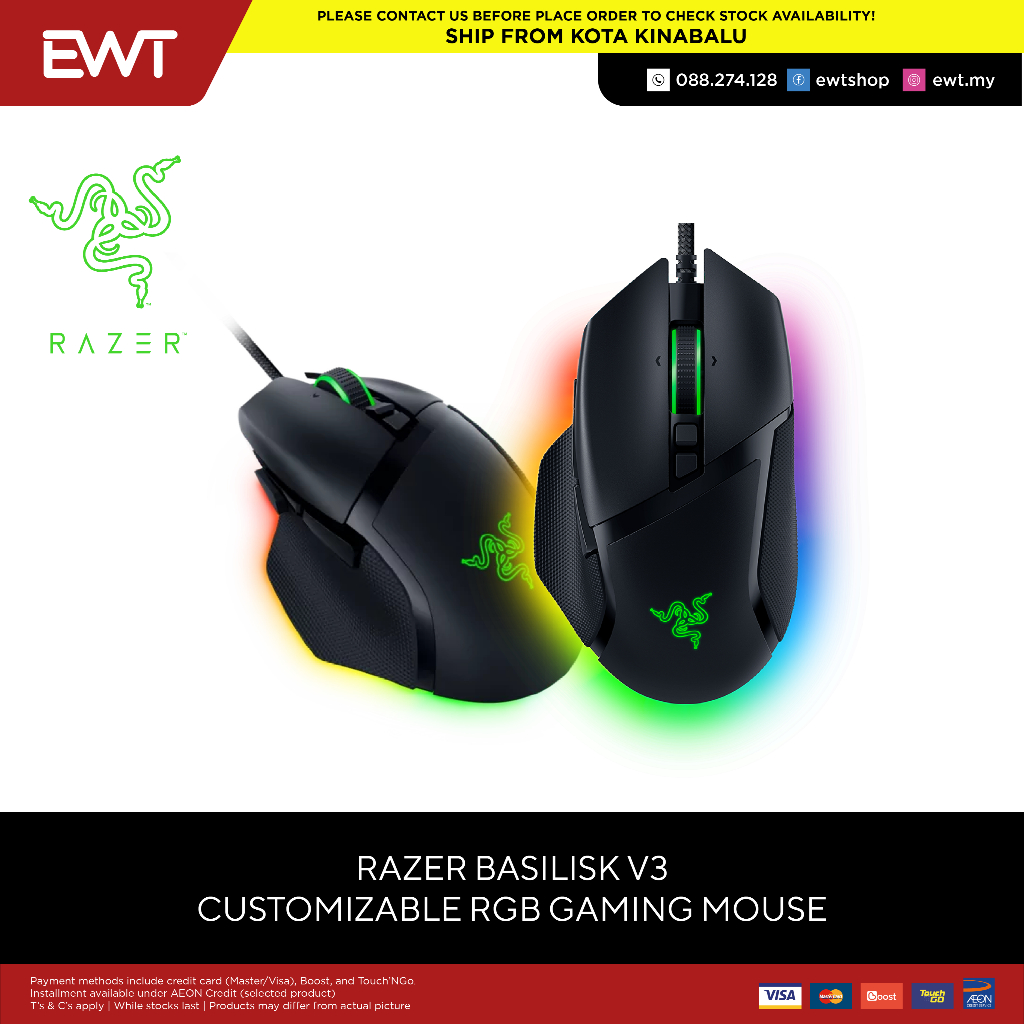 RAZER BASILISK V3 CUSTOMIZABLE GAMING MOUSE WITH RAZER CHROMA RGB (RZ01 ...