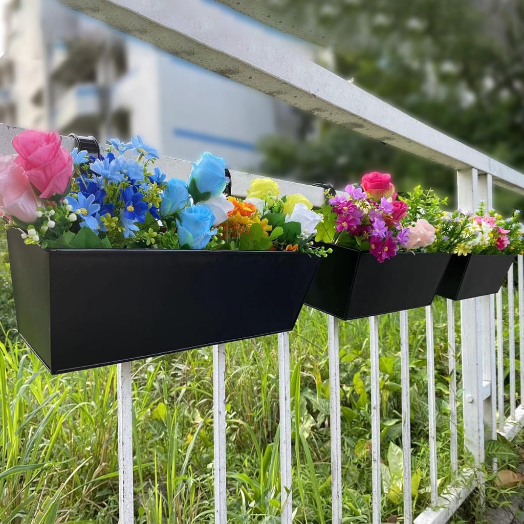 Balcony Railing Iron Plant Pot Rectangular Hanging Flower Pot With ...
