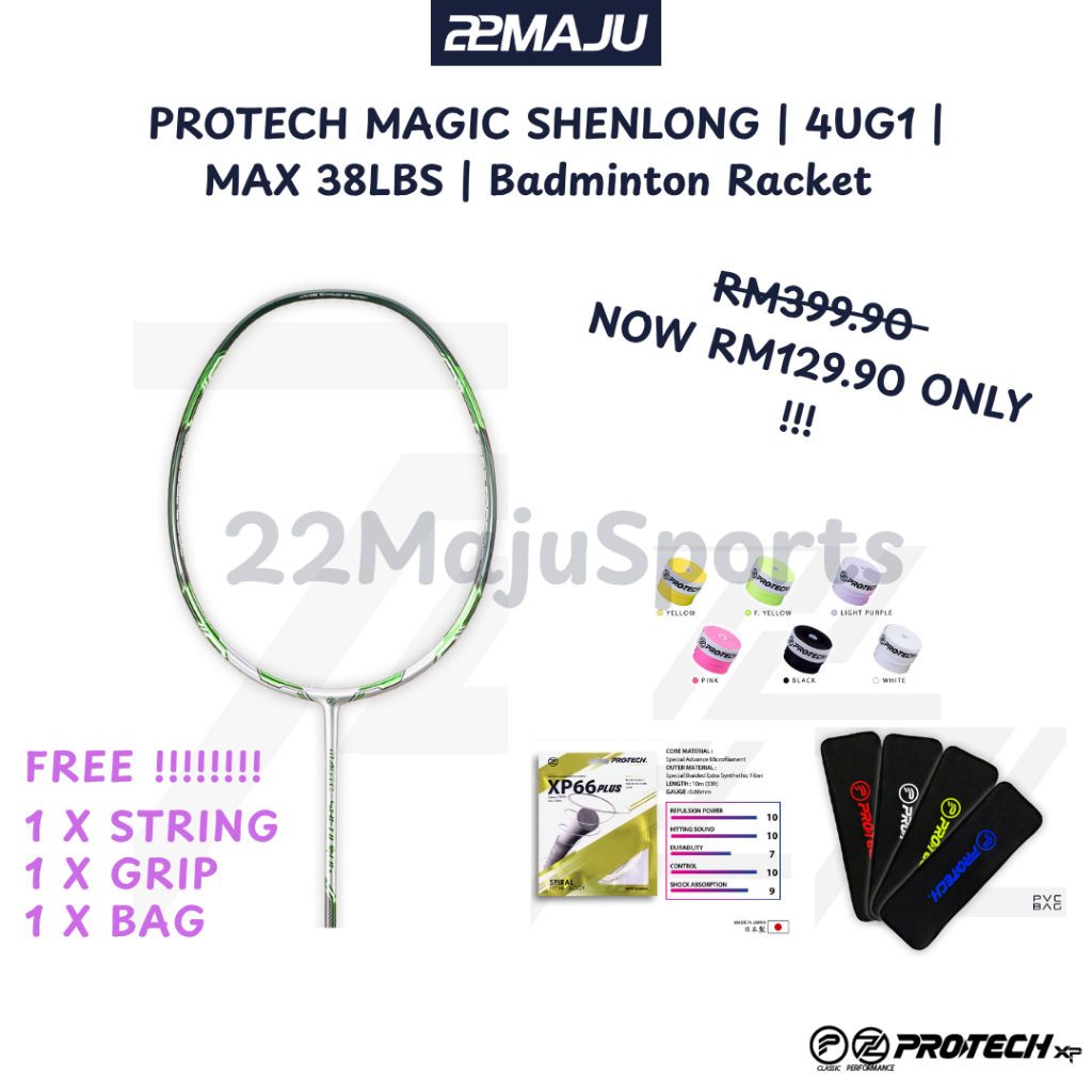 PROTECH Magic Shenlong - 4UG1 - MAX 38LBS - Badminton Racket - 100% ...